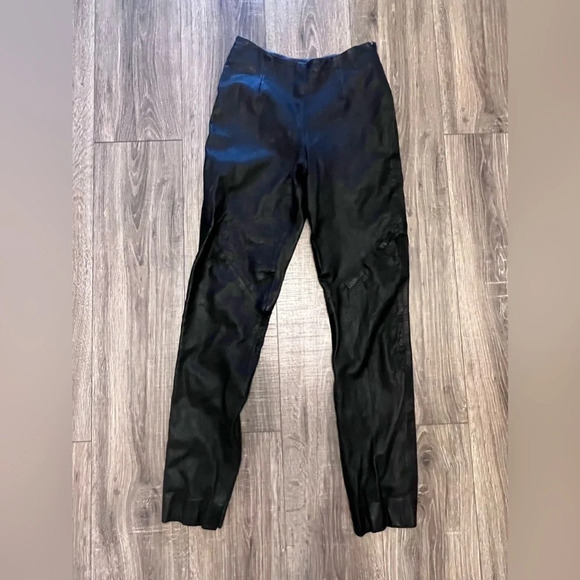 Vintage Leather Renditions By Sandi Black Leggings Size 6 Genuine Leather Pants - Picture 1 of 9
